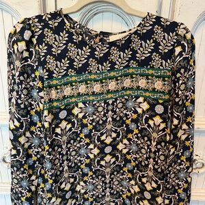 LOFT Navy Floral Long Sleeve Dress